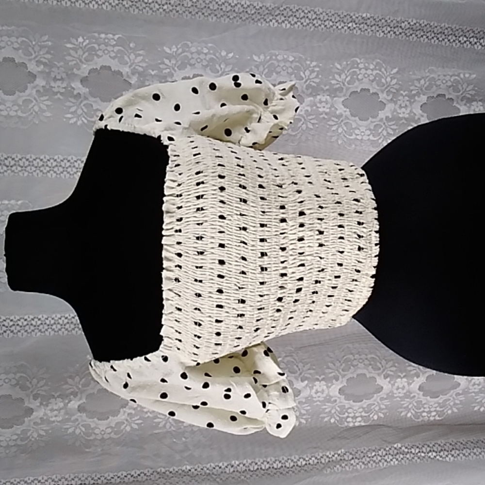 Fashion Nova Polka Women's Top Blouse Size L White And Black